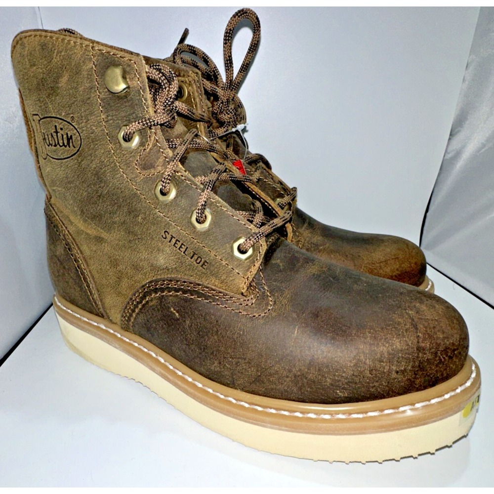 Justin Men's‎ OW709 Maxwell 6" Steel Toe Lace Up Work Boot Size 8.5 D Peanut Tan